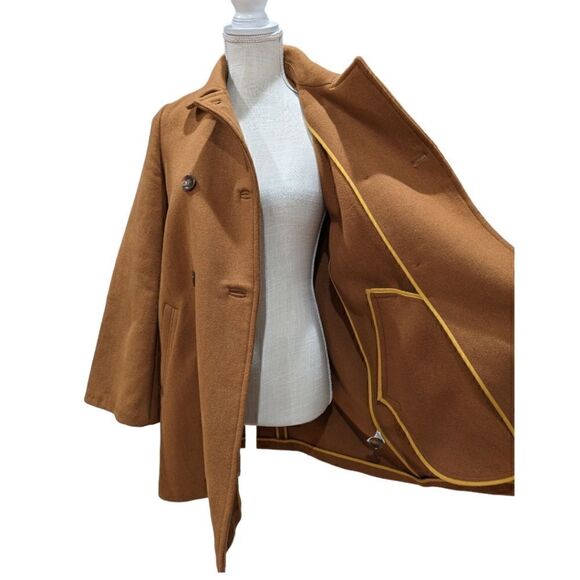 Zara Women's Camel Tan Wide Sleeve Cuffs Double Breasted Peacoat Size S - Picture 6 of 8